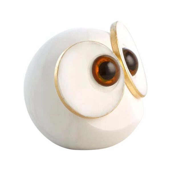 Ornement hibou rond en albâtre blanc