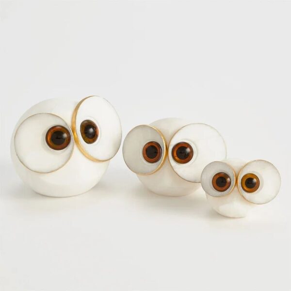 Ornement hibou rond en albâtre blanc - Image 2