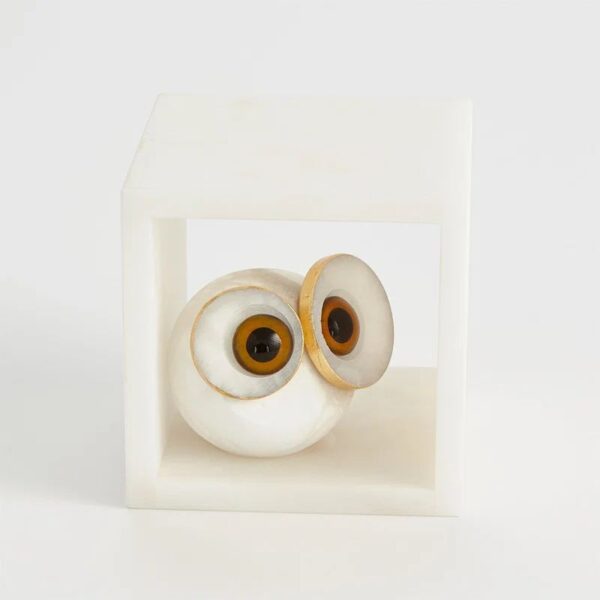 Ornement hibou rond en albâtre blanc - Image 10