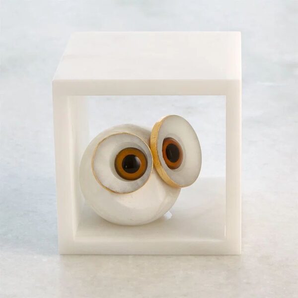 Ornement hibou rond en albâtre blanc - Image 9