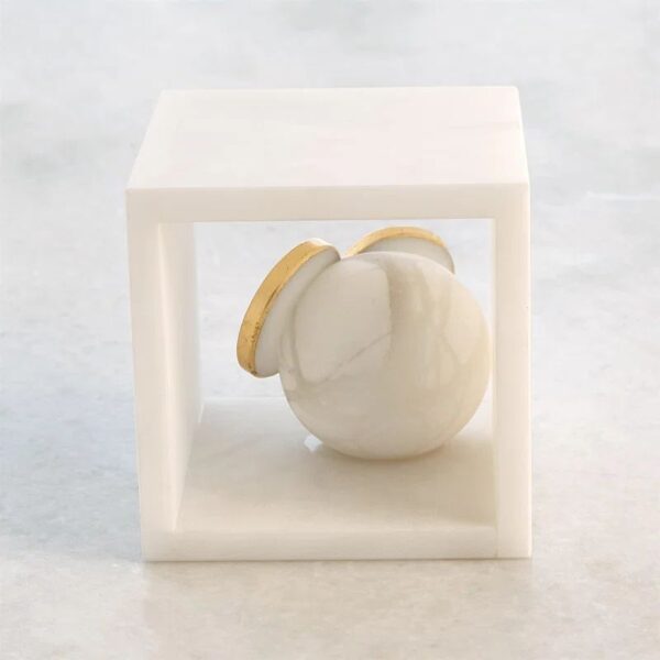Ornement hibou rond en albâtre blanc - Image 6