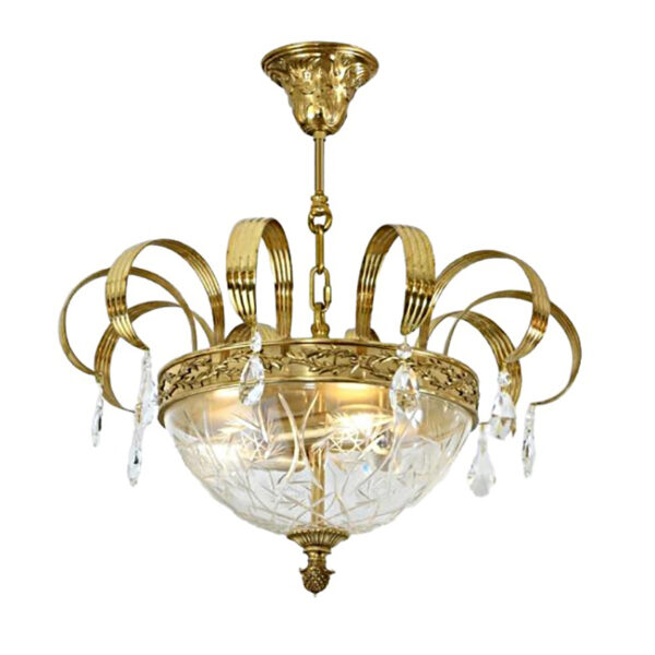 Lampada a soffitto in cristallo in ottone d'oro