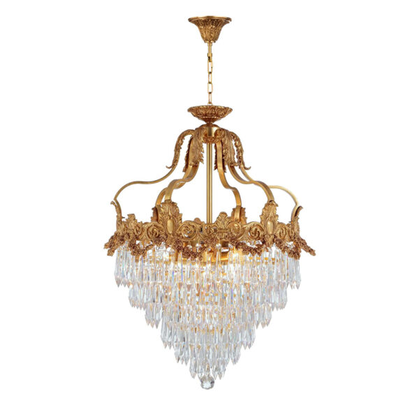 Lampadario a cristallo in ottone solido