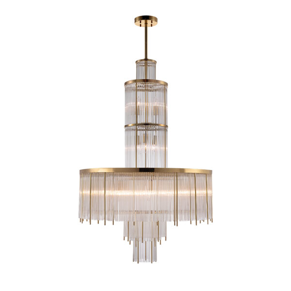 Brass Clear Glass Rod Chandelier - Image 2