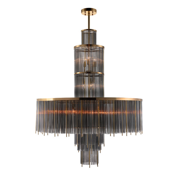 Brass Clear Glass Rod Chandelier - Image 3