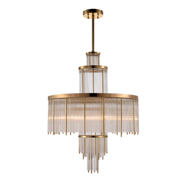 Brass Clear Glass Rod Chandelier