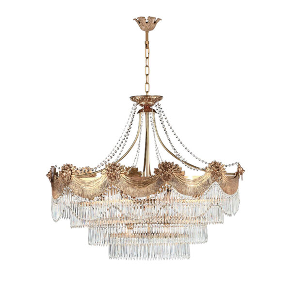 Oval Brass Crystal Chandelier