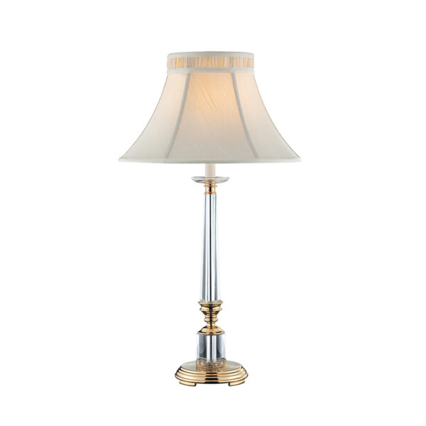 Lampada da tavolo a colonna di vetro in ottone