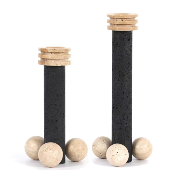 Black+Beige Marble Candle Holder