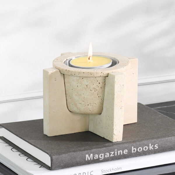 Portacandele in marmo beige - Immagine 2