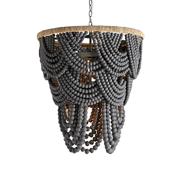 Lustre en perles de bois gris
