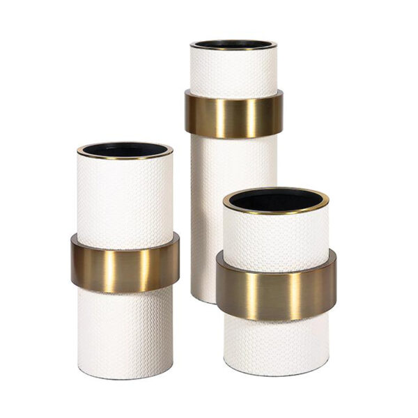 Vaso cilindrico in pelle bianca