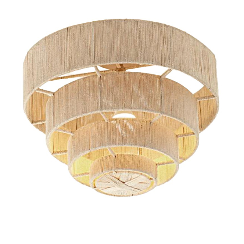 Round Beige Rope Ceiling Lamp