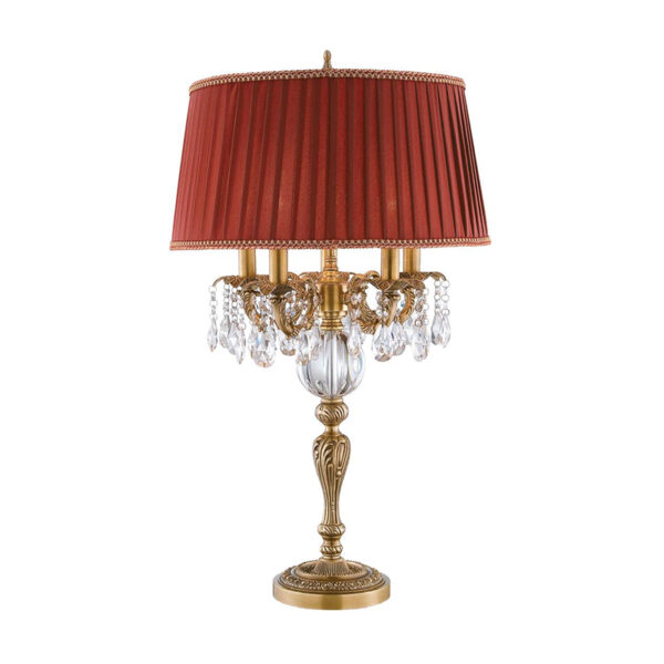 Candeeiro de mesa em latão com abajur vermelho