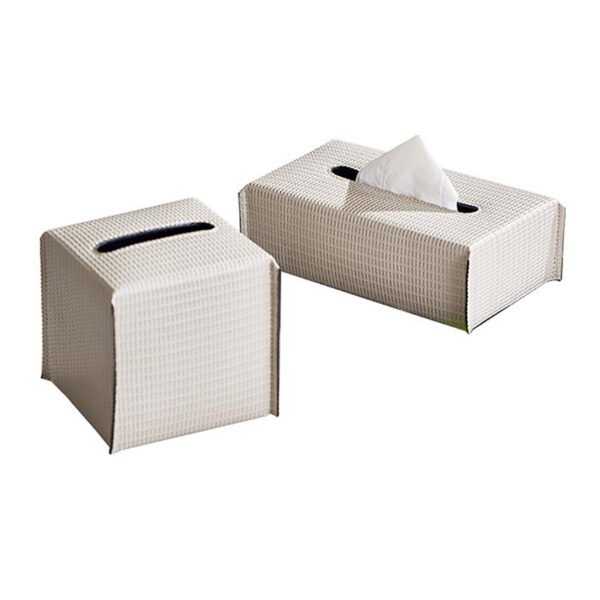 Beige Leather Table Tissue Box