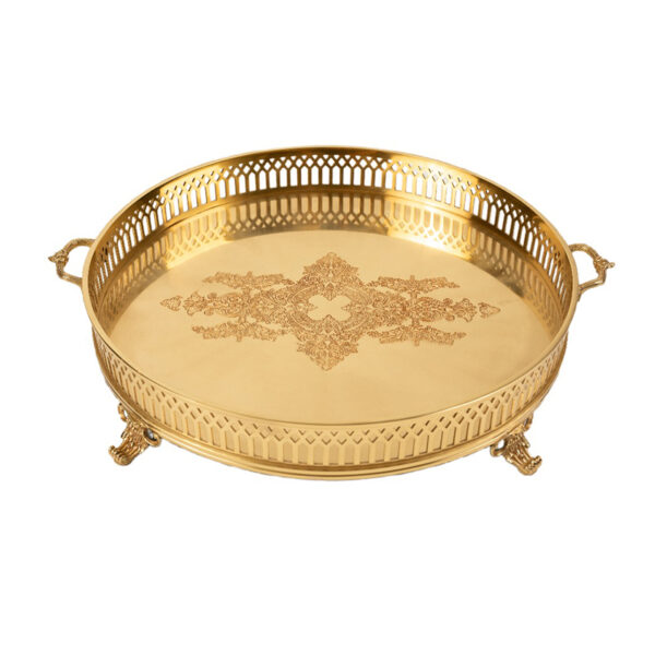 Vassoio rotondo in ottone dorato