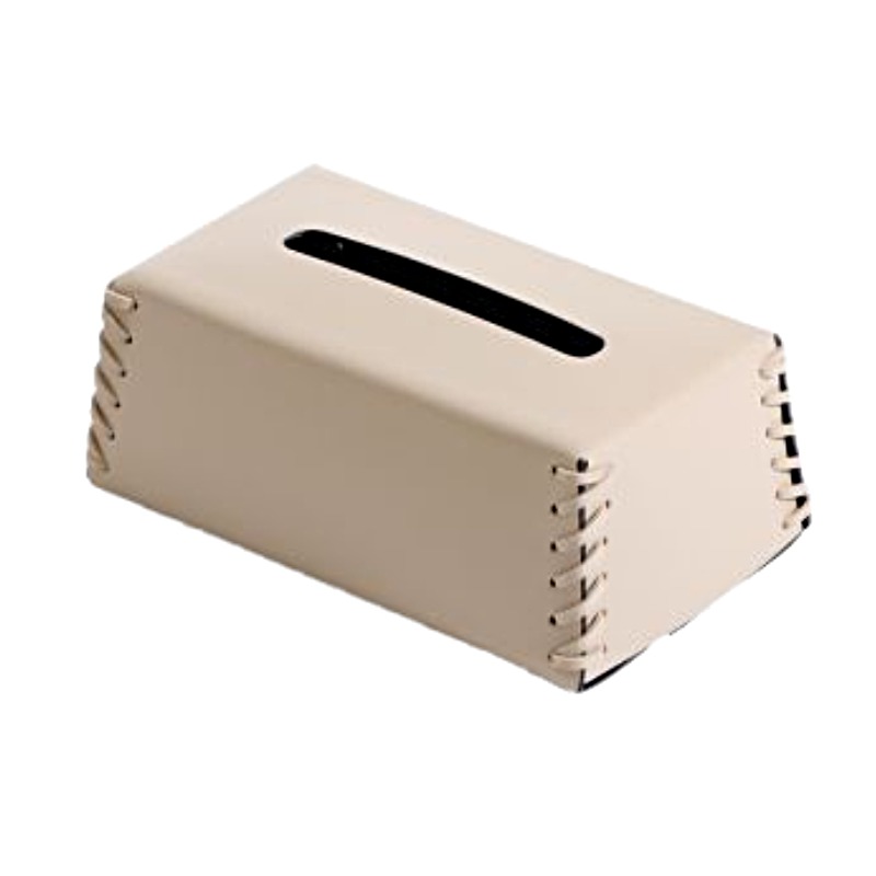 Beige Leather Tissue Box