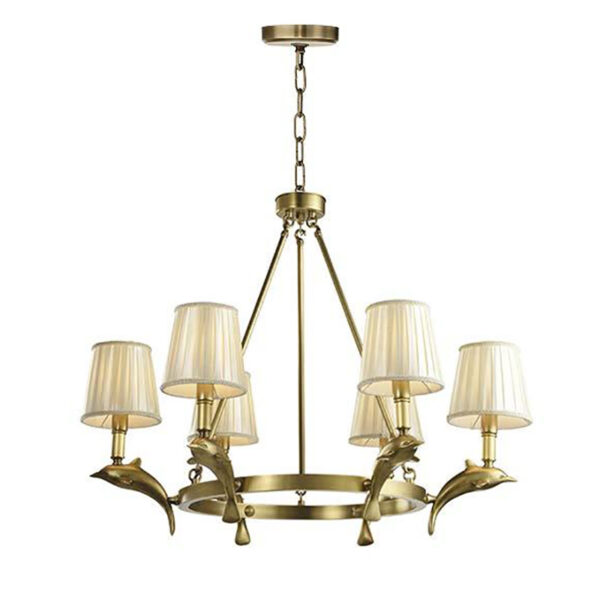 Lampadario con decorazioni in ottone delfino