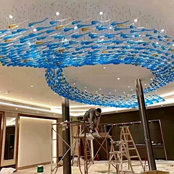Люстра из синего стекла с каплями воды - Изображение 2