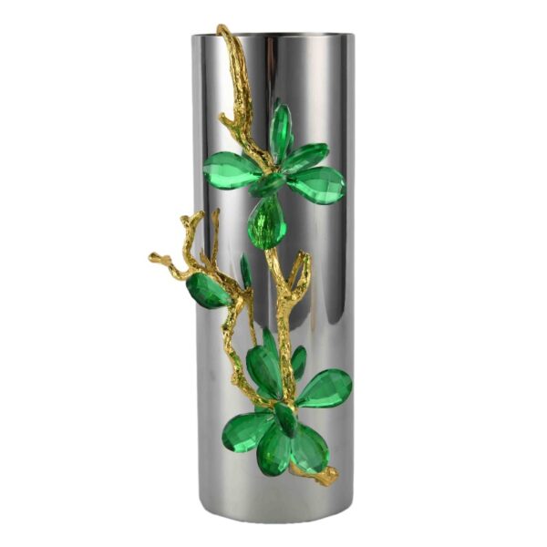 Green Flower Silver Vase - Image 2