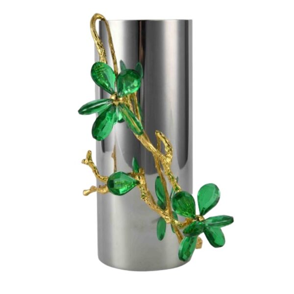 Green Flower Silver Vase