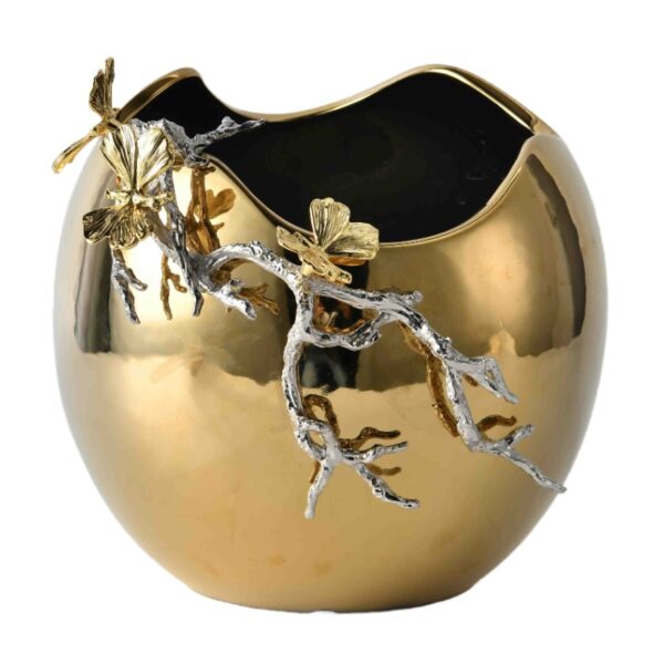 Vaso in ceramica con rami dorati