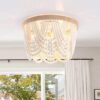 White Wood Bean Ceiling Lamp