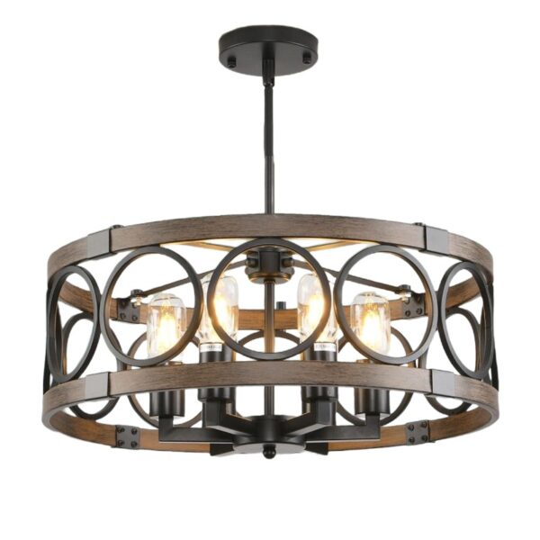 Lampada a sospensione in legno e metallo marrone
