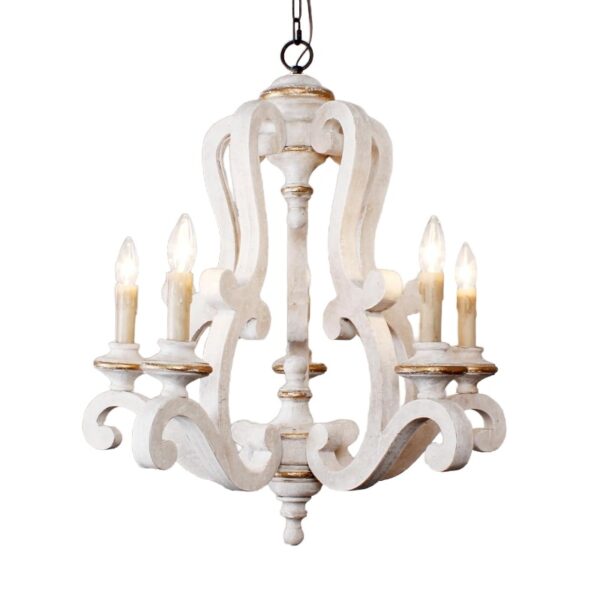 Prachtige beige houten kroonluchter - Afbeelding 2