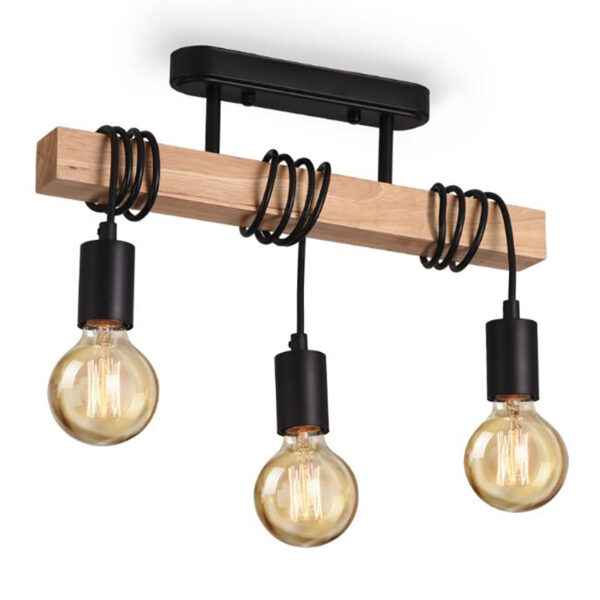 Lampe à suspension rétro en métal et bois - Image 3