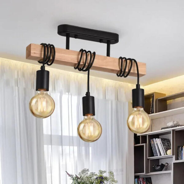 Lampe à suspension rétro en métal et bois - Image 4