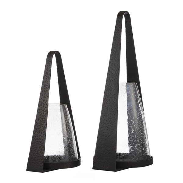 Kaarshouder van zwart zinkglas