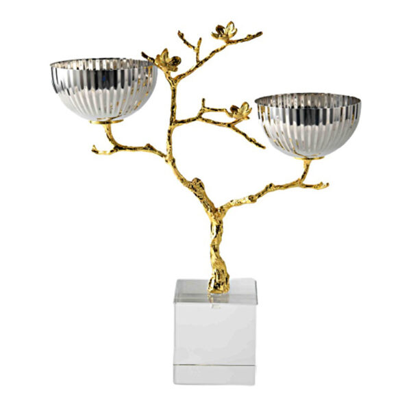 Bougeoir en cristal branche dorée - Image 2