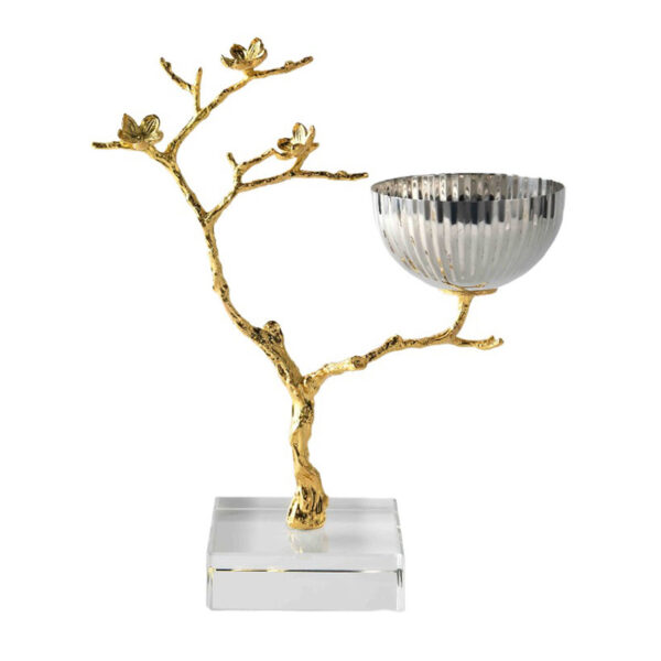 Bougeoir en cristal branche dorée