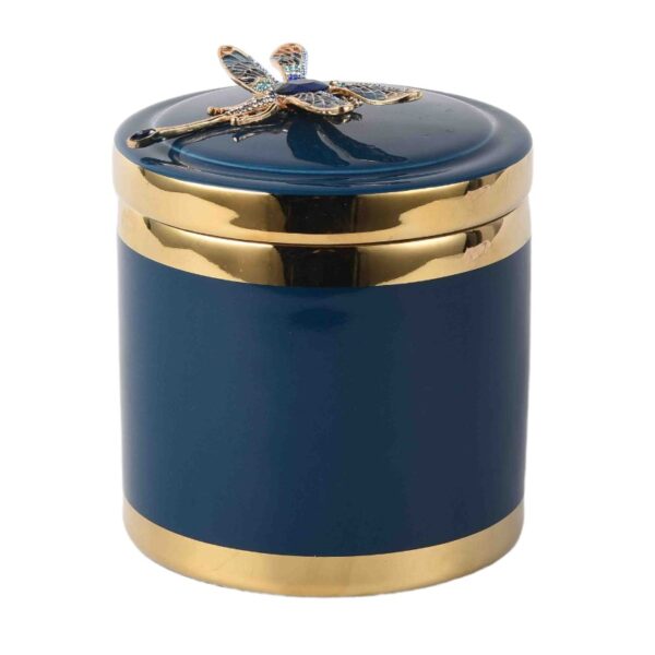 Blauwe keramische opslagpot