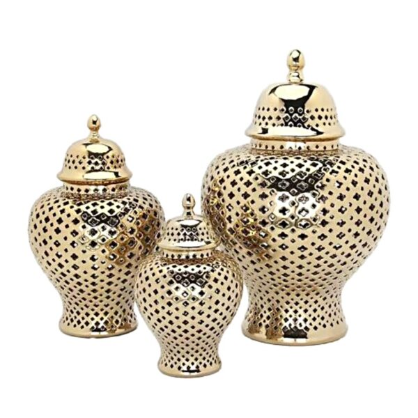 Gold Ceramic Desk Storage Jar