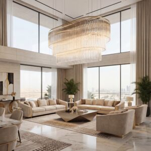 A Golden Waterfall of Light in a Dubai Private Villa