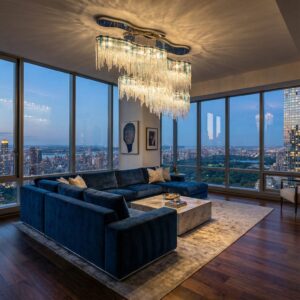 “Skyline Rhapsody”: A Contemporary Glass Art Chandelier for a Manhattan Penthouse