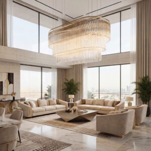 A Golden Waterfall of Light in a Dubai Private Villa