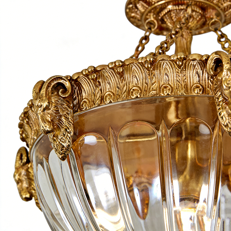 Luxury Ornate Brass & Glass Flush Mount Ceiling Light - Image 2
