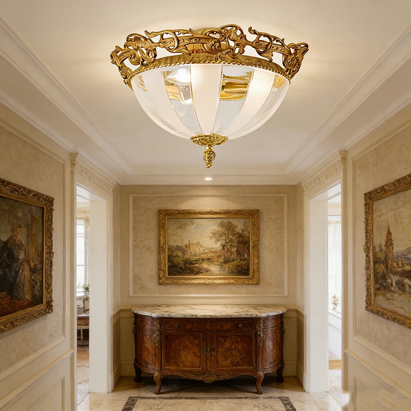 Luxury Ornate Brass & Glass Flush Mount Ceiling Light Collection