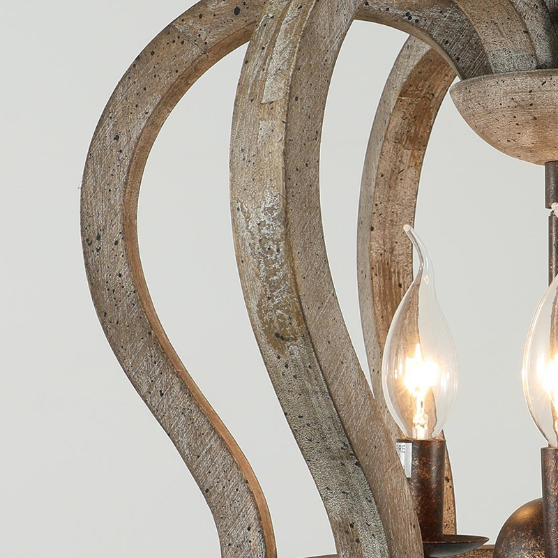 Rustic Crown-Shaped Wood & Metal Cage Pendant Light - Image 2