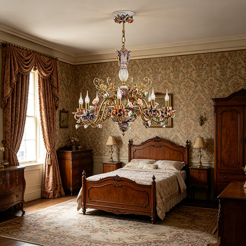 Floral Porcelain & Brass Chandelier Set - Image 6