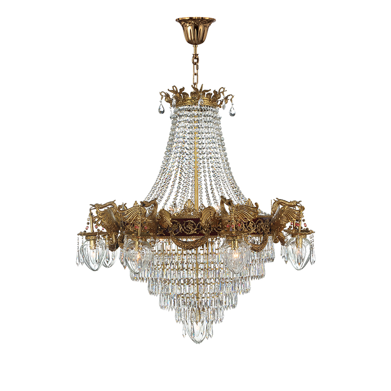 Brass Swan & Tiered Crystal Cone Chandelier - Image 3
