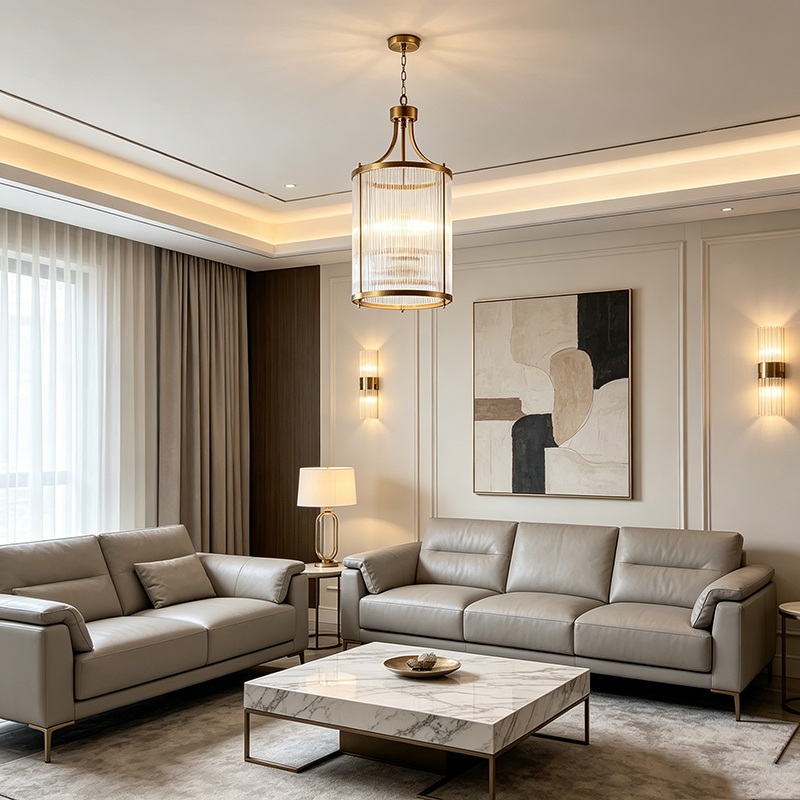 Art Deco Brass & Ribbed Glass Pendant Lights, Modern Classic Hanging Fixtures