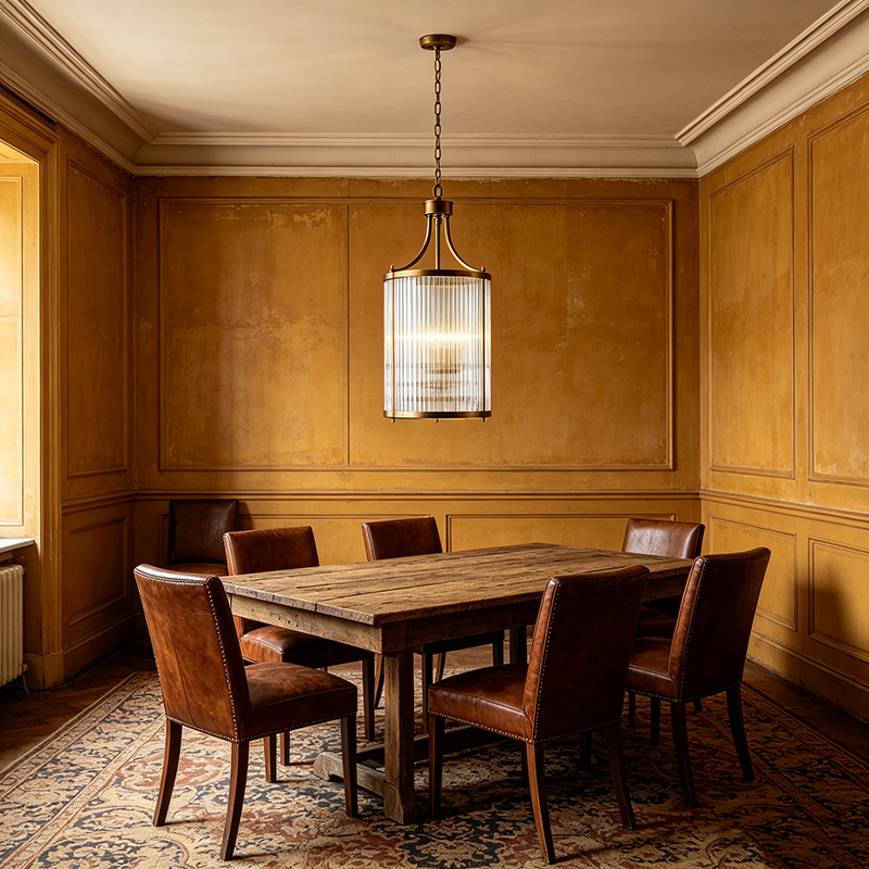Art Deco Brass & Ribbed Glass Pendant Lights, Modern Classic Hanging Fixtures - Image 2