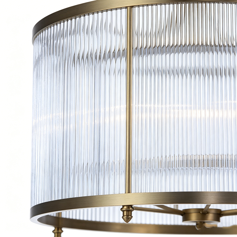 Art Deco Brass & Ribbed Glass Pendant Lights, Modern Classic Hanging Fixtures - Image 6