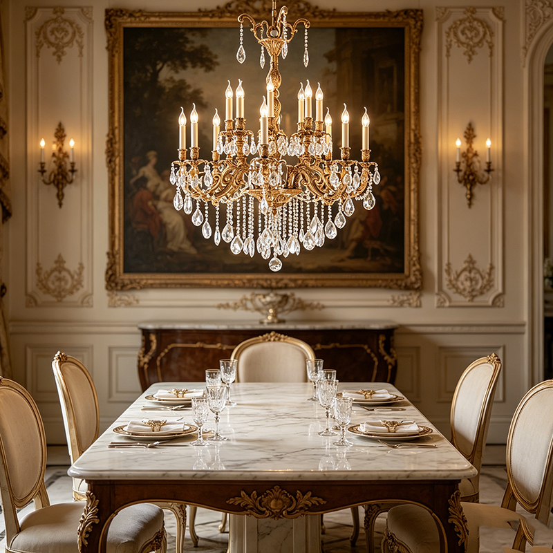 Ornate French Bronze Crystal Chandelier