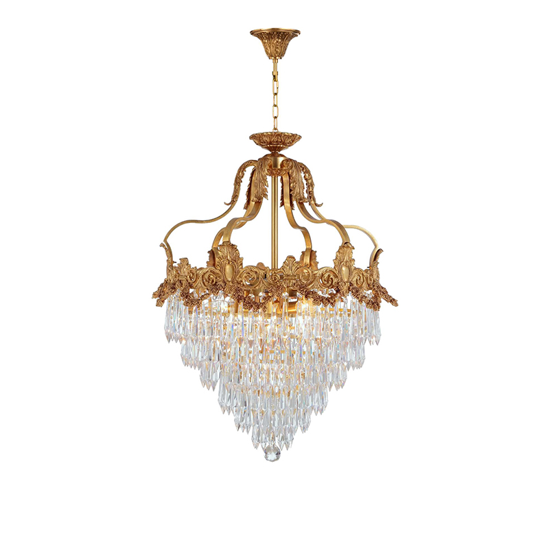 Gilded Brass & Tiered Crystal Waterfall Chandelier Set - Image 3