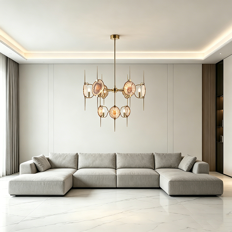 Brass & Natural Agate Slice Chandelier Collection